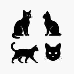 Black cat Silhouette: Set of Four sleek black cat silhouettes, a minimalist graphic with a modern edge.