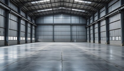 "Spacious Industrial Interior with Concrete Floor and Steel Structure &ndash; Modern Warehouse or Factory Space"