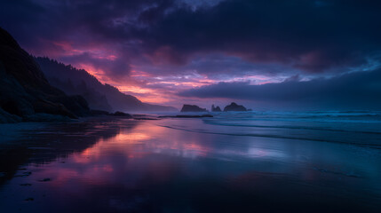 Fototapeta premium Dramatic Twilight Seascape with Sunset Reflection