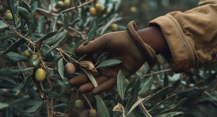 Hand olive love.Olive groves and traditional harvesting in Mediterranean fields. Capturing the essence of rural life, agriculture, and authentic food production with a sustainable and cultural identit