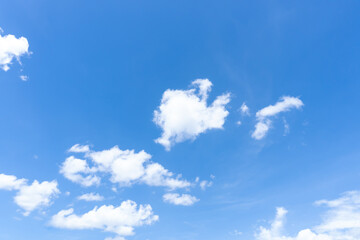 Low angle view and full frame of beautiful blue sky with strange shape of fluffy white clouds in...