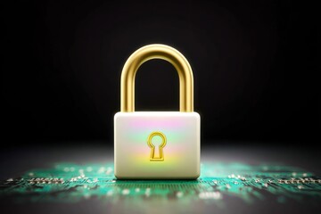 Glowing Padlock on Circuit Board: Digital Security Concept