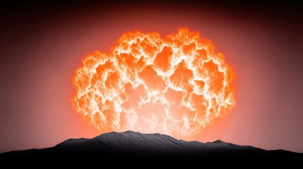 Intense Orange And Red Nuclear Explosion Over Dark Landscape