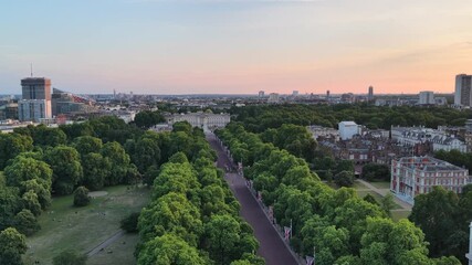 4K Aerial of Buckingham Palace, in London, UK in June 2025.