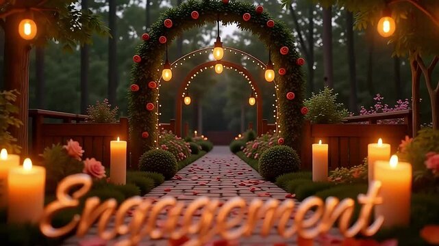 Elegant engagement invitation video template with candlelit garden design