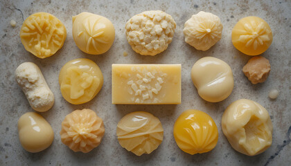 Yellow and Beige Soap Stones Flatlay on Neutral Background