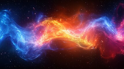Fiery Cosmic Nebula Abstract Space Background with Vibrant Blue and Orange Energy Waves