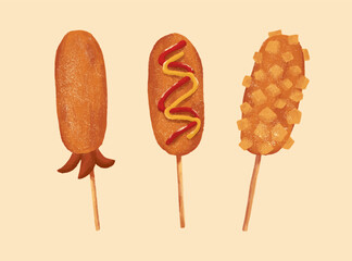 vector set of korean hot dog illustration