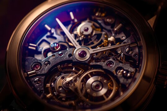 A close up of a watch with a skeleton on the face - Powered by Adobe