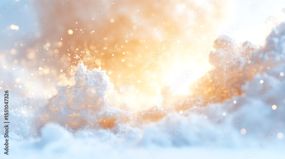 Aufkleber A breathtaking view of clouds illuminated by sunlight, creating a serene and ethereal atmosphere in a snowy landscape.