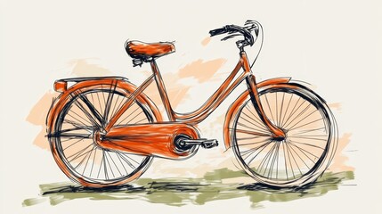 Fototapeta premium Bicycle with wicker basket, a scenic ride through the park on sunny day 