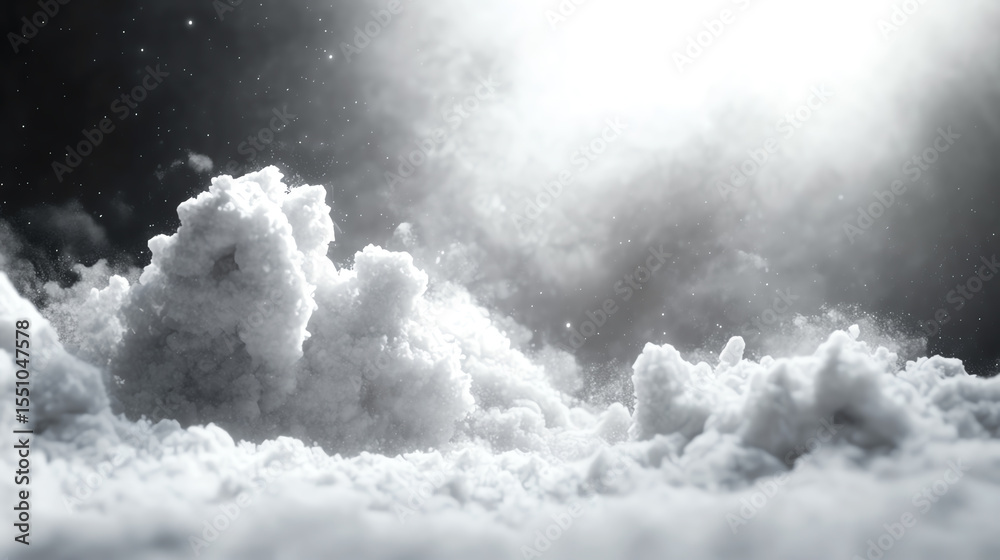 Poster A captivating view of fluffy clouds illuminated by bright sunlight, creating an ethereal atmosphere and a sense of tranquility.