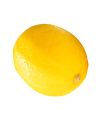 Single ripe yellow lemon fruit isolated with clipping path in png file format