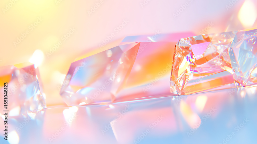 Aufkleber A collection of crystal-like geometrical shapes reflecting light, creating a dreamy and colorful ambiance perfect for design projects.