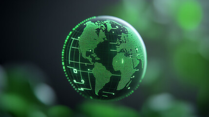 A digital globe surrounded by lush green foliage, symbolizing environmental awareness and global sustainability.