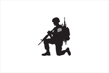 Fototapeta premium Black and white, with a simple and minimalistic US military army silhouette isolated on a white background
