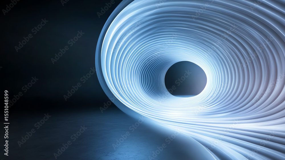 Poster a futuristic, glowing tunnel showcasing sleek lines and a vibrant circular opening that captures the