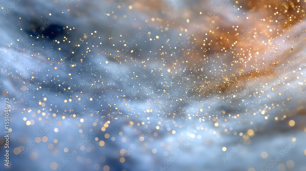 Aufkleber A mesmerizing abstract background featuring cosmic dust and shimmering particles in a dreamy atmosphere of blue and orange hues.