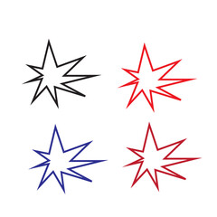 A collection of starburst shapes in black red and blue colors isolated on a white background simple design