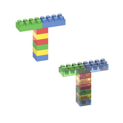 3d render of colorful bricks letter T