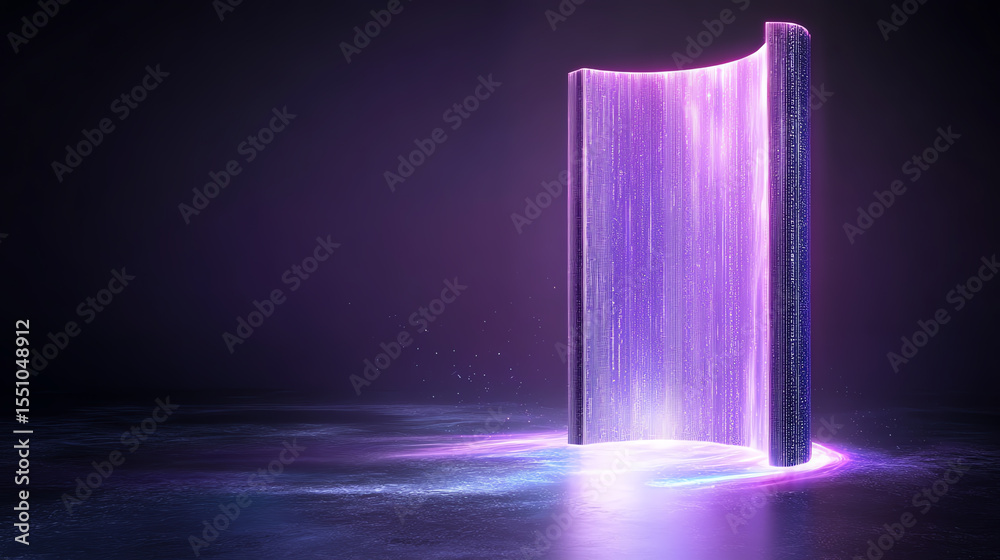 Poster a mesmerizing portal of light and water, showcasing futuristic design and vibrant colors in a captiv