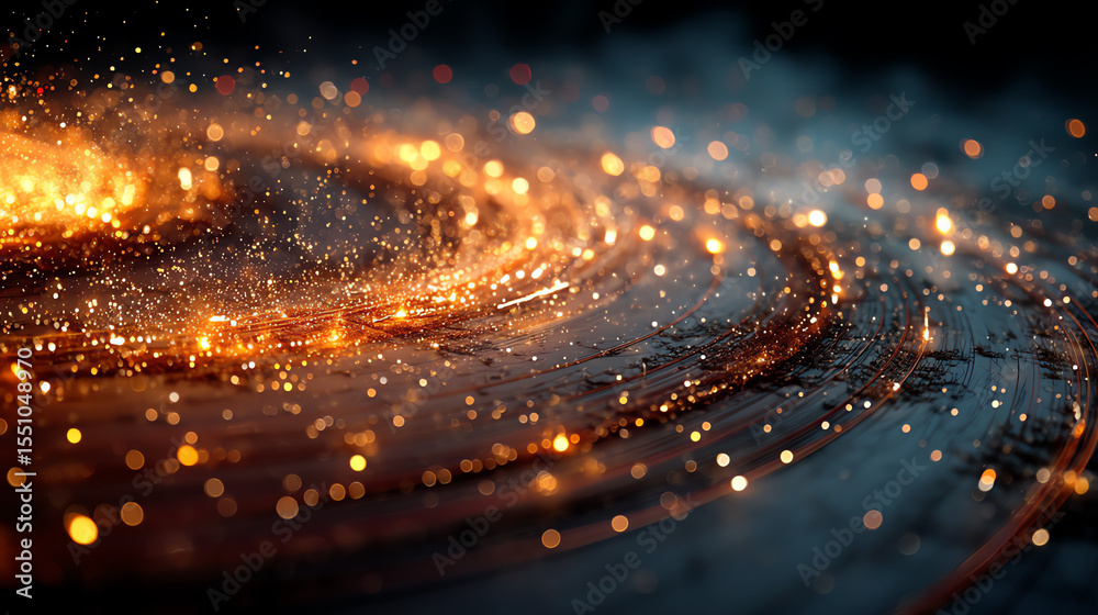 Poster A mesmerizing swirl of glowing particles in a dark background, creating an enchanting display of light and movement.