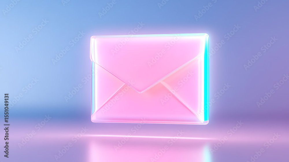 Poster a modern, glowing pink envelope icon on a vibrant background, symbolizing digital communication and 