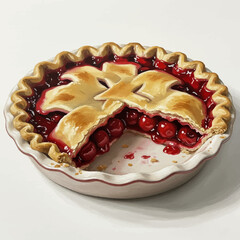 A Slice Removed: Hyperrealistic Painting of Cherry Pie