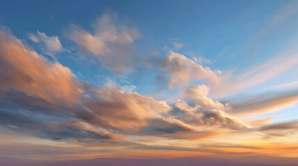 Fototapeta premium A stunning sunset sky filled with vibrant colors and dynamic cloud formations, creating a serene and captivating atmosphere.