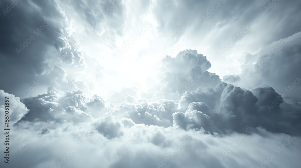 Poster A stunning view of dramatic clouds illuminated by sunlight, creating a captivating atmosphere of beauty and tranquility.
