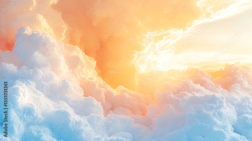Poster A stunning view of colorful clouds illuminated by sunlight, creating a serene and dreamy atmosphere in the sky.