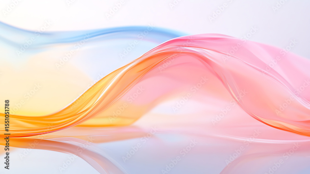 Poster a vibrant and colorful wave pattern, blending soft hues of pink, blue, and orange, creating an ether