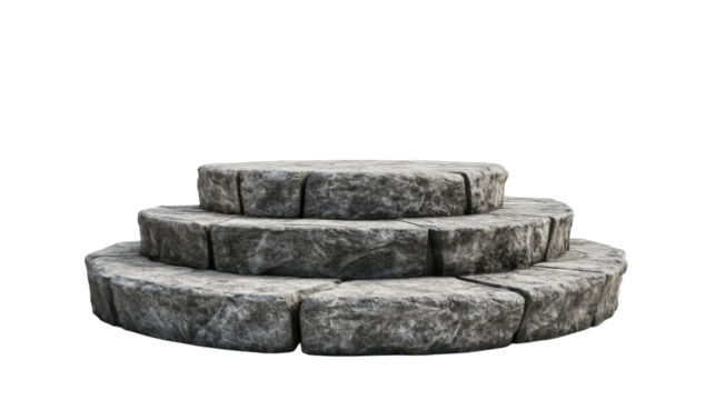 Solid stone stage platform with ascending steps and textured surface design isolated on white background
