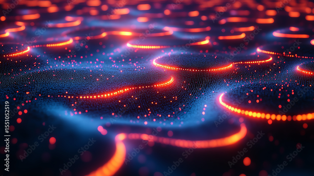 Aufkleber Abstract digital design featuring glowing lines and particles creating a dynamic and futuristic look.