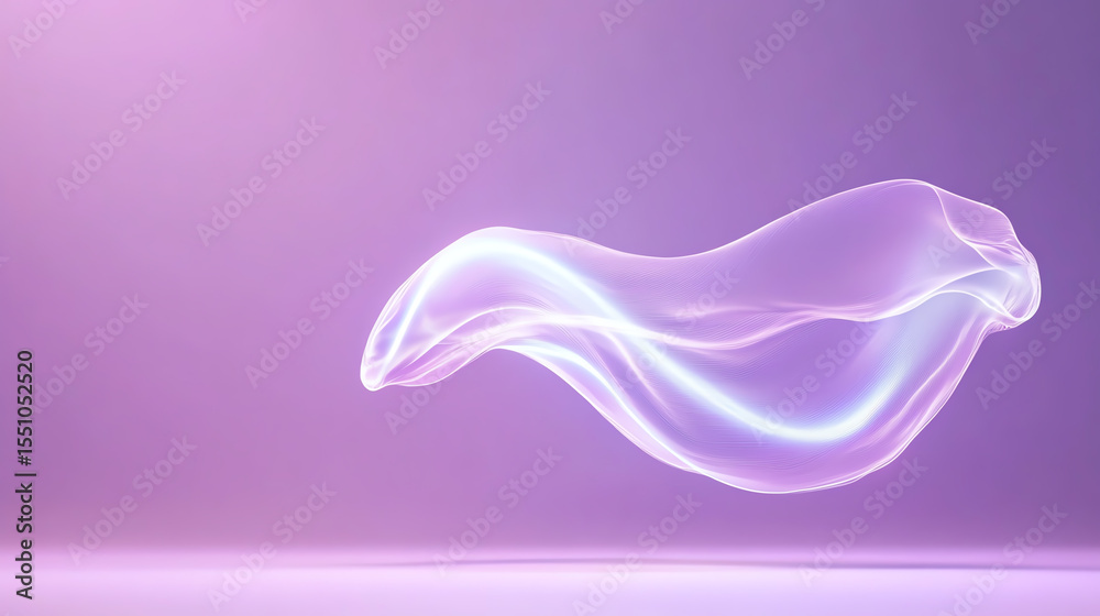 Poster abstract design featuring a flowing, translucent shape in soft purple tones, perfect for backgrounds