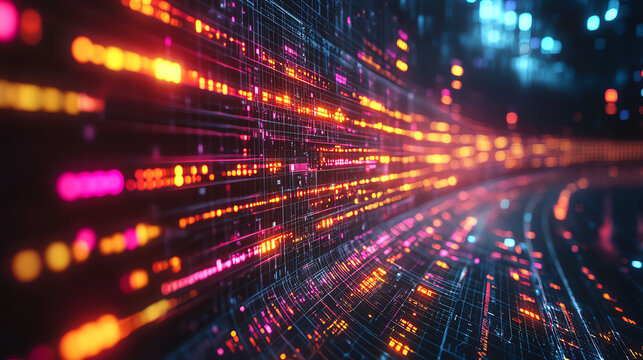 Abstract data streams of vibrant colors representing digital communication and technology advancements in a modern world.