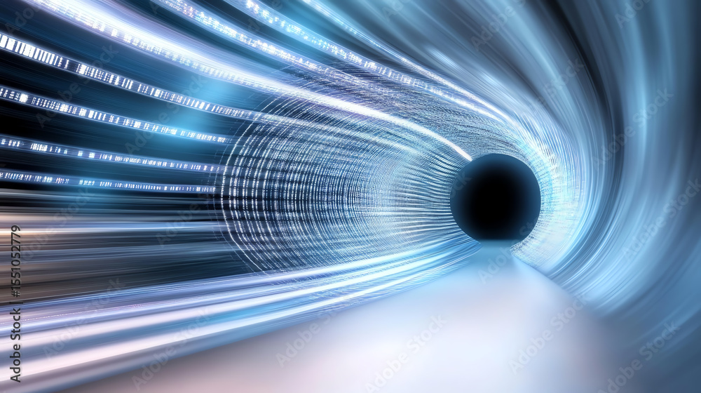 Poster Abstract tunnel of light illustrating speed and innovation, symbolizing technological advancement and futuristic concepts.
