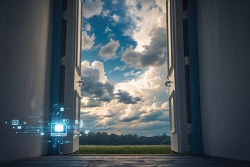 Digital Technology Gateway to Cloudy Sky and Illuminating Light