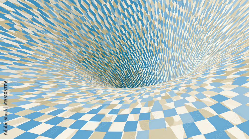 Aufkleber An abstract image featuring a vortex of blue and beige squares, creating a mesmerizing visual effect with depth and motion.