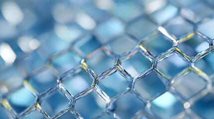 Fototapeta premium Close-up of a hexagonal mesh structure with a shimmering blue finish. Perfect for showcasing modern design and technology.