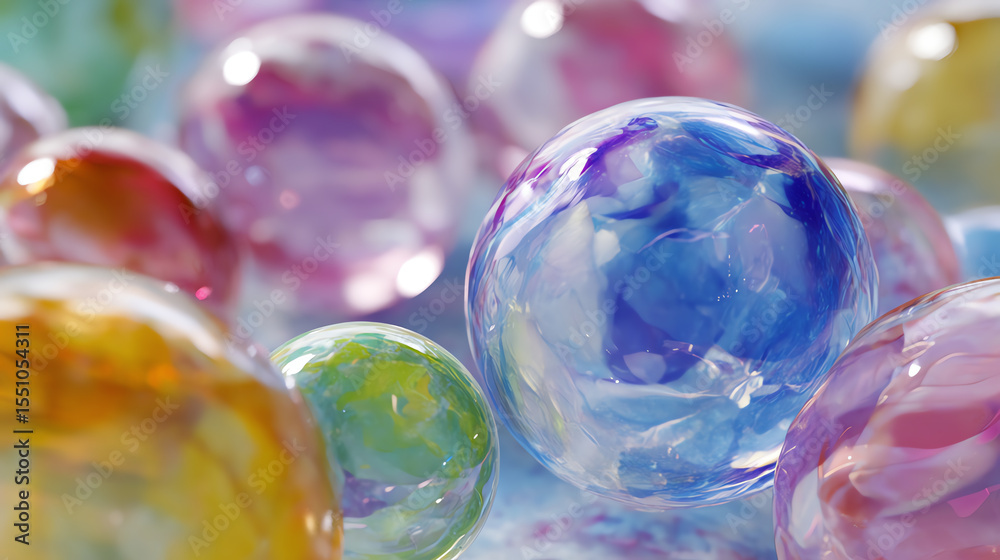 Poster colorful glass bubbles create a vibrant and enchanting visual atmosphere, perfect for artistic and c