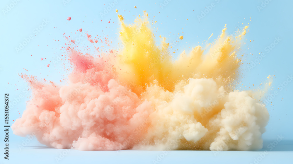 Poster colorful powder explosion creating beautiful, vibrant patterns against a blue background for artisti