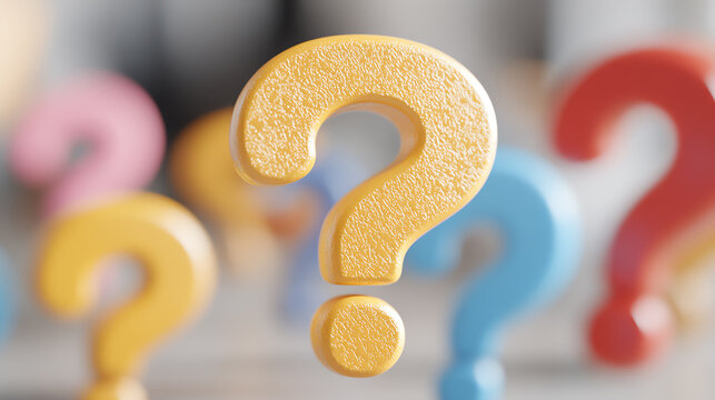 Colorful question marks symbolizing uncertainty and curiosity in various aspects of life, inviting exploration and inquiry.