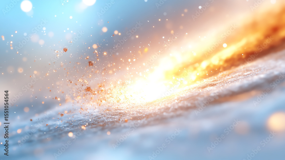 Poster dynamic sparks erupting against a backdrop of blue and orange hues, capturing a moment of technologi