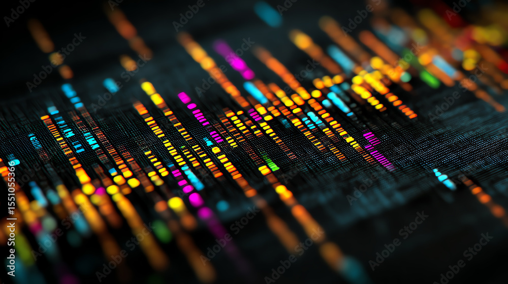Leinwandbilder Vibrant data visualization showcasing colorful patterns and waves representing complex information analysis and digital interaction.