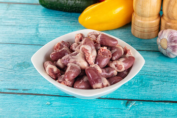 Raw chicken hearts for cooking