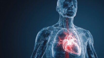 Human heart anatomy: A detailed medical illustration showcasing the intricacies of the human heart, revealing the central organ in a vibrant and informative way. 