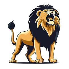 Fototapeta premium Roaring lion full body vector illustration with dark mane majestic big cat predator standing isolated on white background flat minimalist animal design