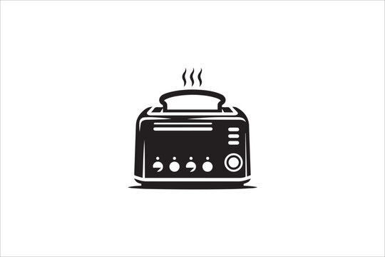 Black and white, with a simple and minimalistic toster machine silhouette isolated on a white background