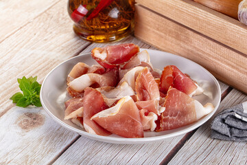 Cured parma pork meat slices